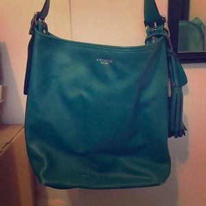Coach green leather shoulder bag